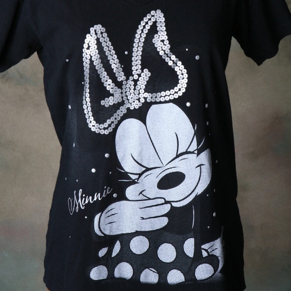 Disney Store Minnie Mouse V-neck T Black Sz Lg - Picture 2 of 7